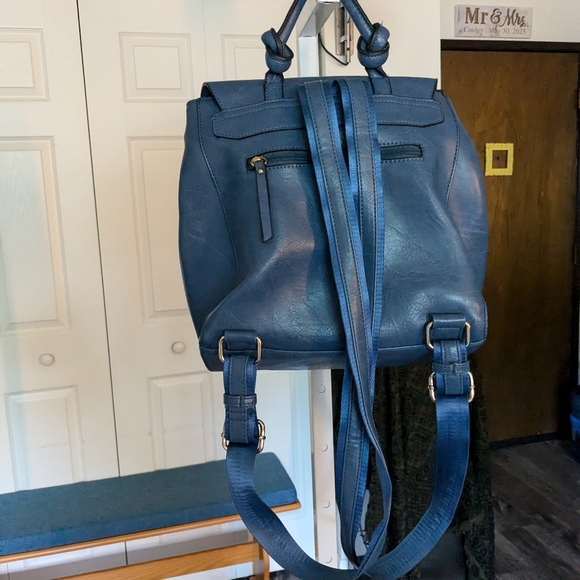 Vegan Leather Blue Backpack Purse - Picture 7 of 11